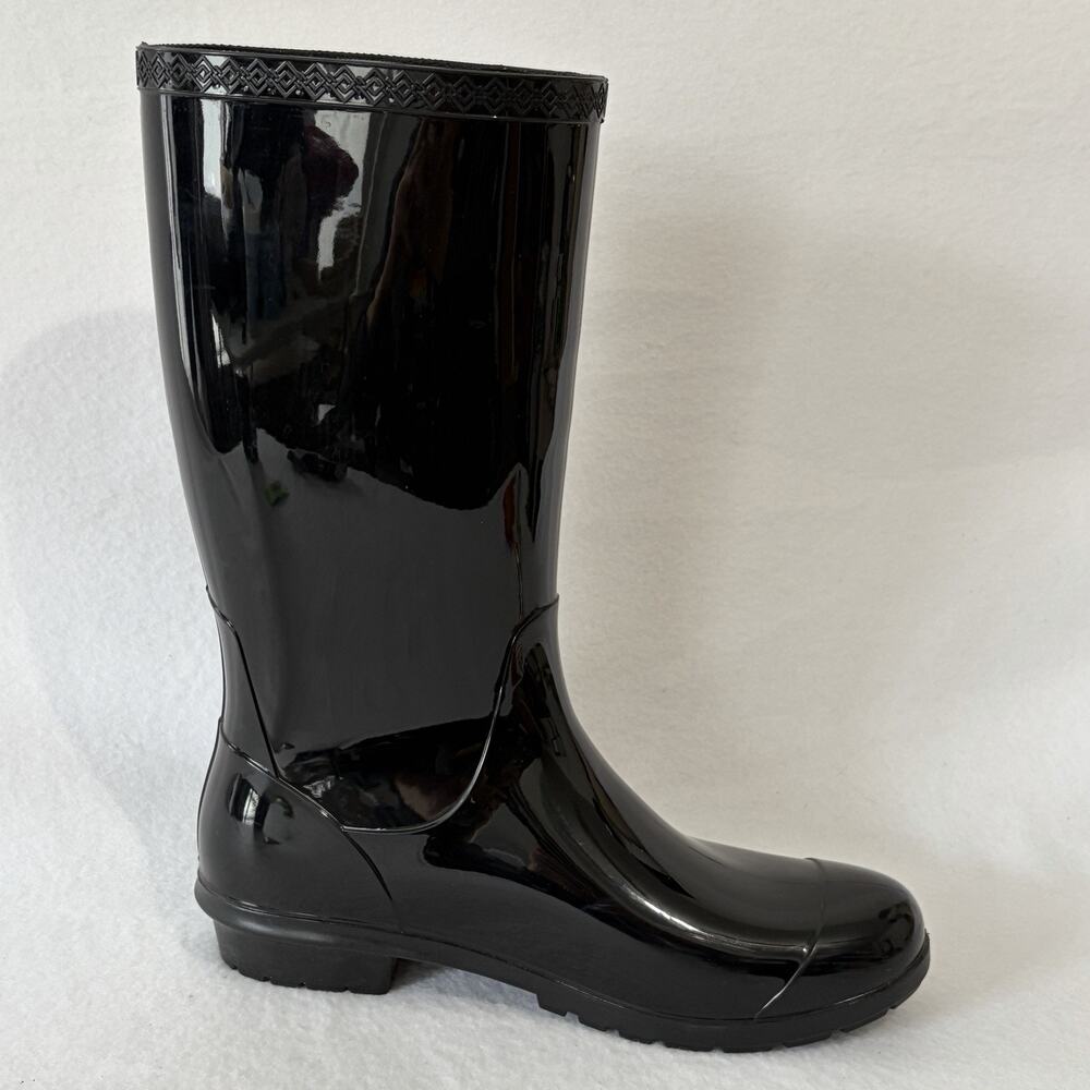 UGG Shaye Rain Boot Womens Size 11 Solid Shiny Black Mid Calf Slip On Waterproof - Picture 5 of 8